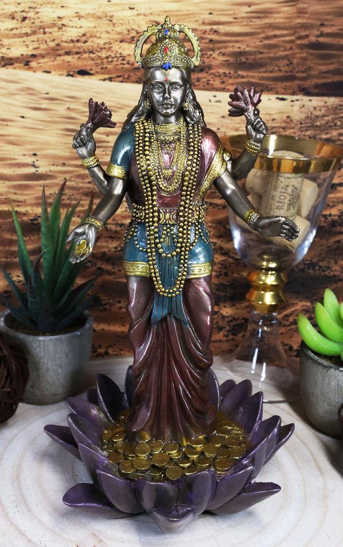 ebros gift Ebros Hindu Goddess Lakshmi Standing On Lotus Blossom Statue 10"H Deity Of Prosperity