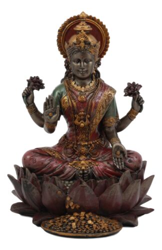 Ebros Gift Ebros Hindu Goddess Of Prosperity Lakshmi Seated On Lotus Flower Throne Statue 6.25"H