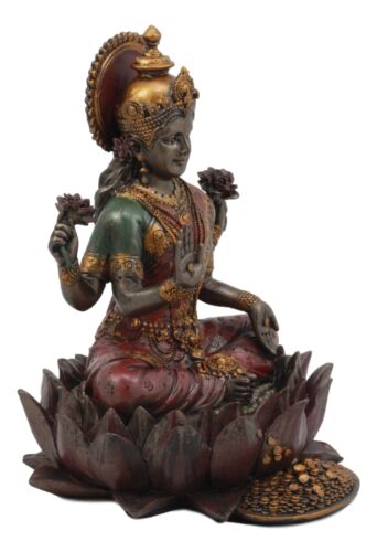 Ebros Gift Ebros Hindu Goddess Of Prosperity Lakshmi Seated On Lotus Flower Throne Statue 6.25"H
