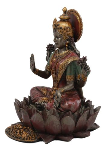 Ebros Gift Ebros Hindu Goddess Of Prosperity Lakshmi Seated On Lotus Flower Throne Statue 6.25"H