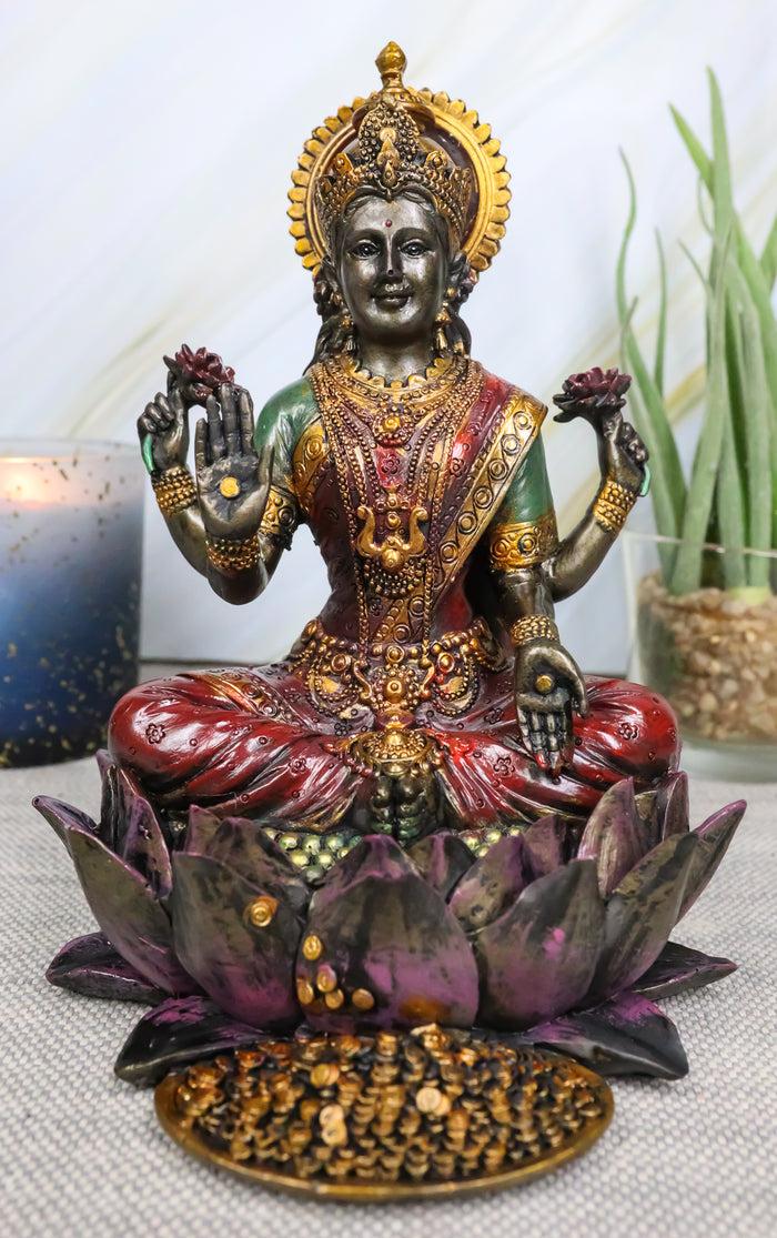 ebros gift Ebros Hindu Goddess Of Prosperity Lakshmi Seated On Lotus Flower Throne Statue 6.25"H