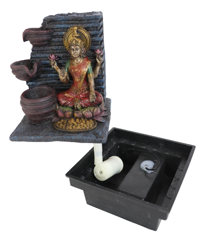Ebros Gift Ebros Hindu Goddess Of Prosperity Sri Lakshmi Sitting On Lotus Water Fountain