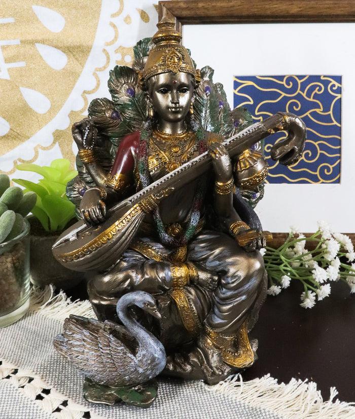 ebros gift Ebros Hindu Goddess Saraswati Playing Veena With Swan On Peacock Throne Figurine