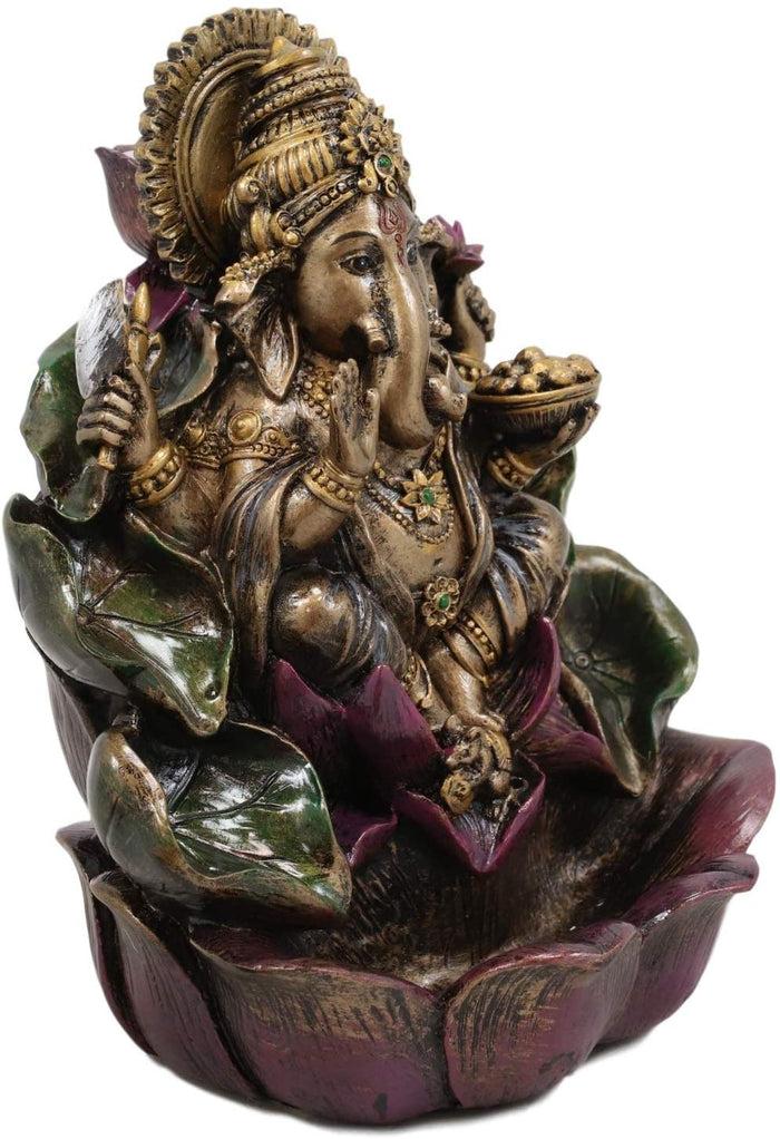 Ebros Gift Ebros Hindu Lord Ganesha On Lotus Backflow Cone Incense Burner Statue 6" Tall