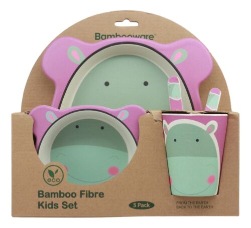 Ebros Gift Ebros Hippo 5 Piece Organic Bamboo Dinnerware Set For Kids Children Toddler Baby
