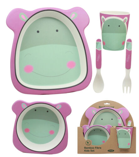 ebros gift Ebros Hippo 5 Piece Organic Bamboo Dinnerware Set For Kids Children Toddler Baby