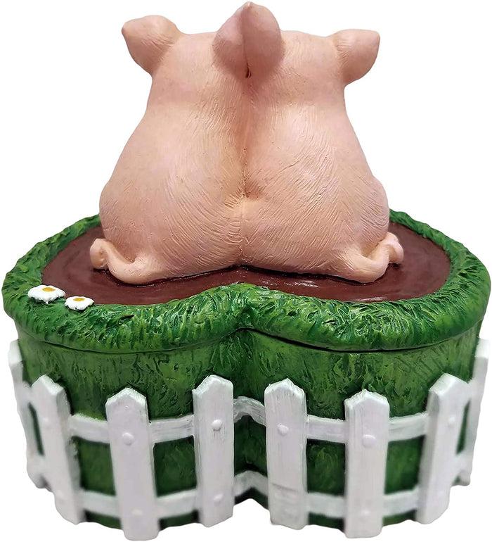 Ebros Gift Ebros Hog Wild Holder Pig Couple In Mud Puddle Lidded Heart Shaped Trinket Box
