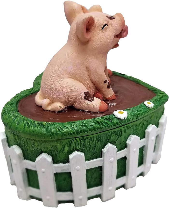Ebros Gift Ebros Hog Wild Holder Pig Couple In Mud Puddle Lidded Heart Shaped Trinket Box