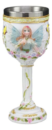 Ebros Gift Ebros Holy Matrimony Blue And Pink Butterfly Bridal Floral Fairy Wine Goblet 7oz