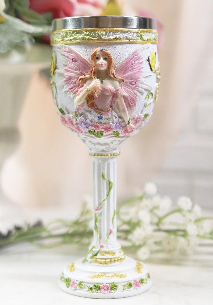 ebros gift Ebros Holy Matrimony Blue And Pink Butterfly Bridal Floral Fairy Wine Goblet 7oz
