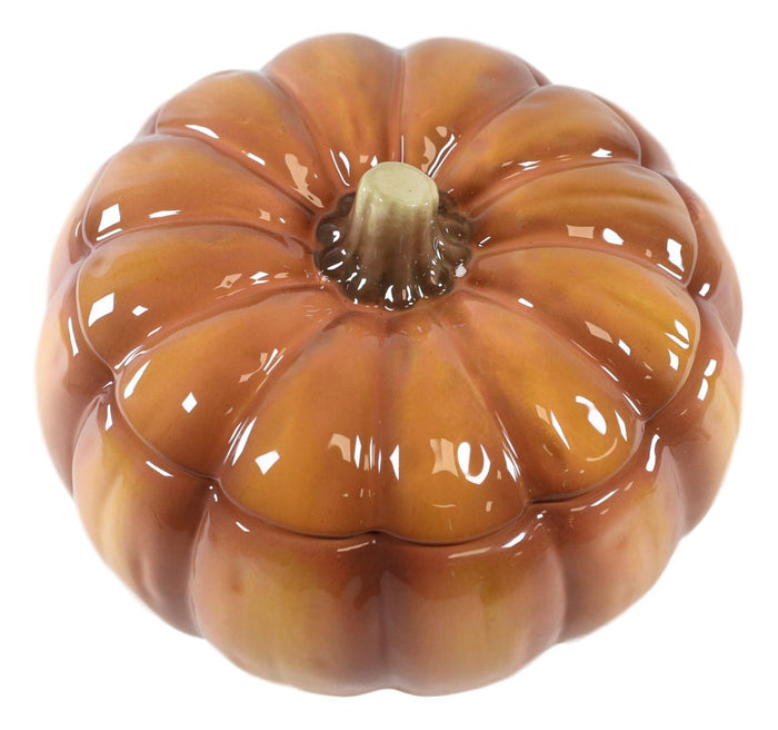 Ebros Gift Ebros Home And Kitchen Orange Ceramic Pumpkin Soup Or Dessert Bowl With Lid Set Of 6