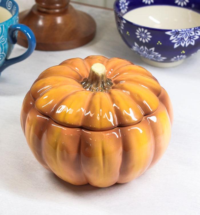 Ebros Gift Ebros Home And Kitchen Orange Ceramic Pumpkin Soup Or Dessert Bowl With Lid Set Of 2
