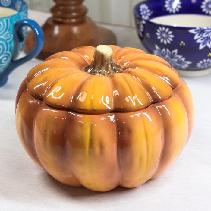 ebros gift Ebros Home Kitchen Gourmet Hearty Orange Ceramic Pumpkin Soup Or Dessert Bowl With Lid
