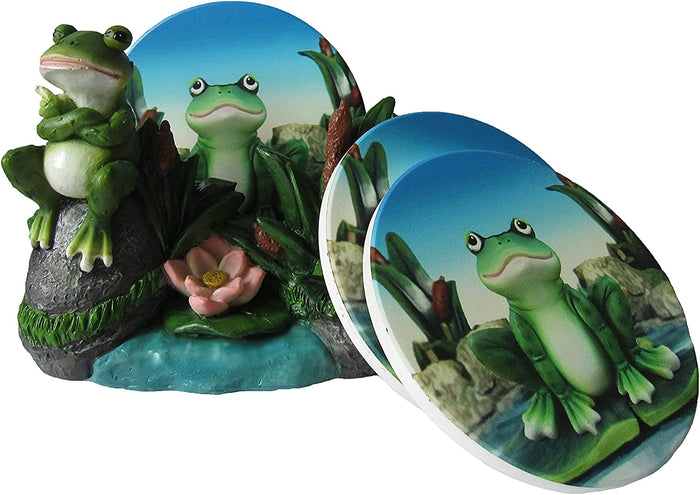 ebros gift Ebros Hoppy Hour Frog Coaster 5PC Set Ceramic Coaster with Cork Base