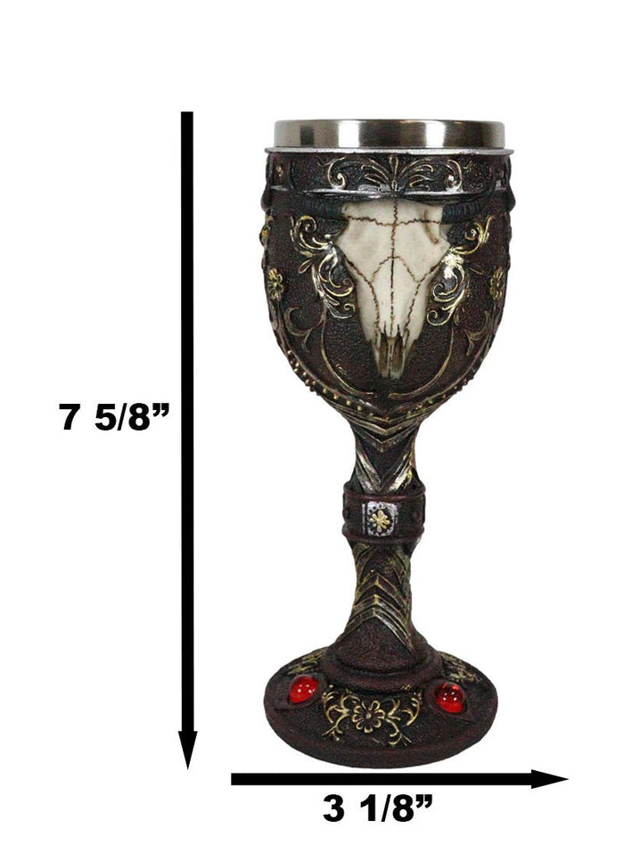 Ebros Gift Ebros Horned Wild Bison Steer Tribal Skull Red Cyrstals Maroon Wine Chalice Goblet Cup