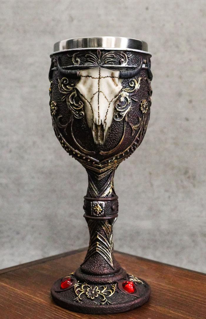 ebros gift Ebros Horned Wild Bison Steer Tribal Skull Red Cyrstals Maroon Wine Chalice Goblet Cup