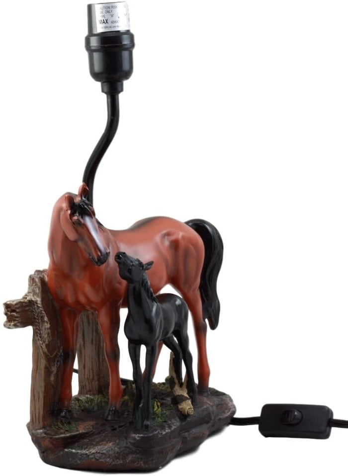 Ebros Gift Ebros Horse Mare & Foal By Ranch Fence Desktop Table Lamp With Shade Decor 19"H