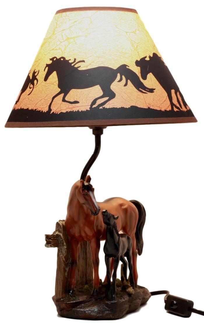 Ebros Gift Ebros Horse Mare & Foal By Ranch Fence Desktop Table Lamp With Shade Decor 19"H
