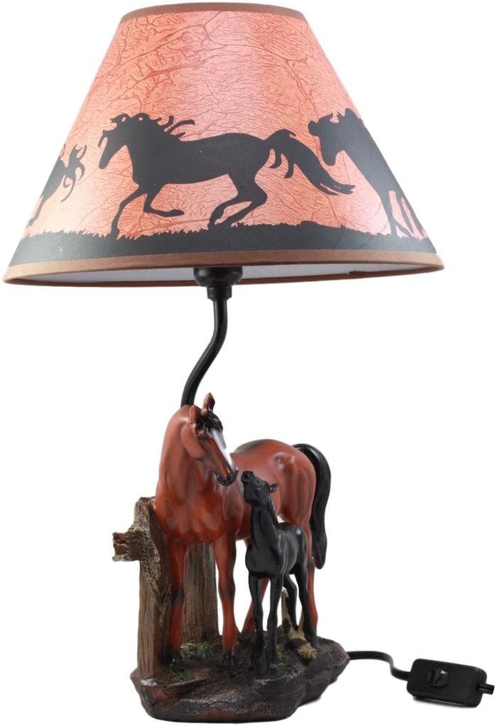 Ebros Gift Ebros Horse Mare & Foal By Ranch Fence Desktop Table Lamp With Shade Decor 19"H