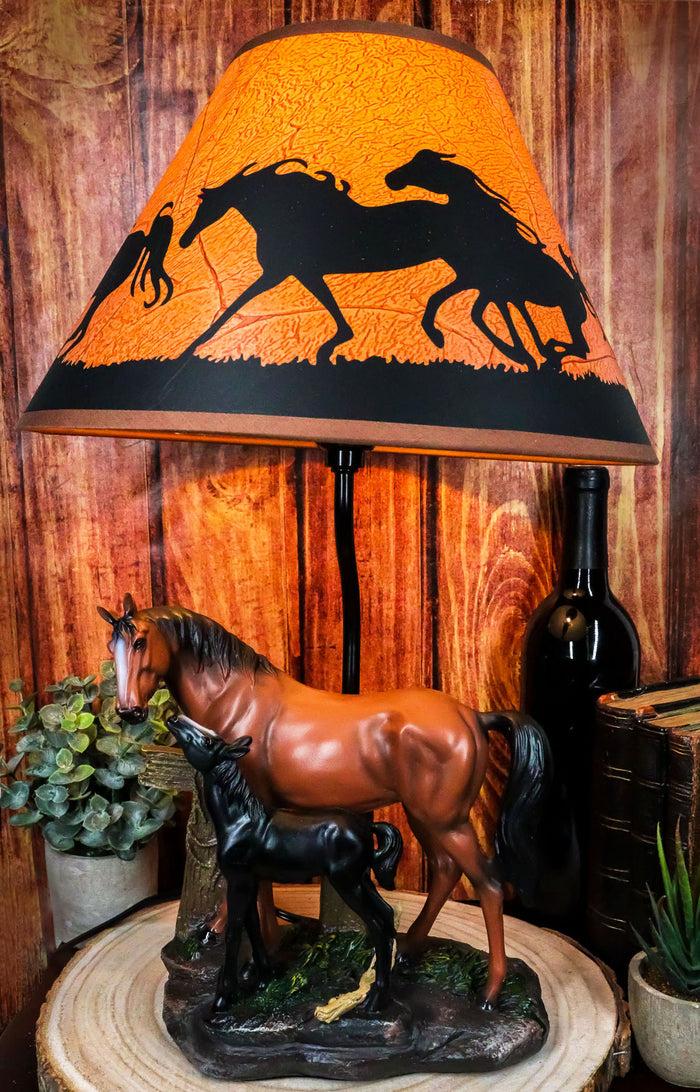 ebros gift Ebros Horse Mare & Foal By Ranch Fence Desktop Table Lamp With Shade Decor 19"H