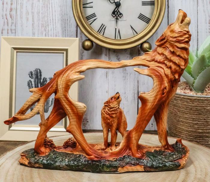 ebros gift Ebros Howling Gray Alpha Wolf Figurine in Faux Wood Finish Home Decor Sculpture