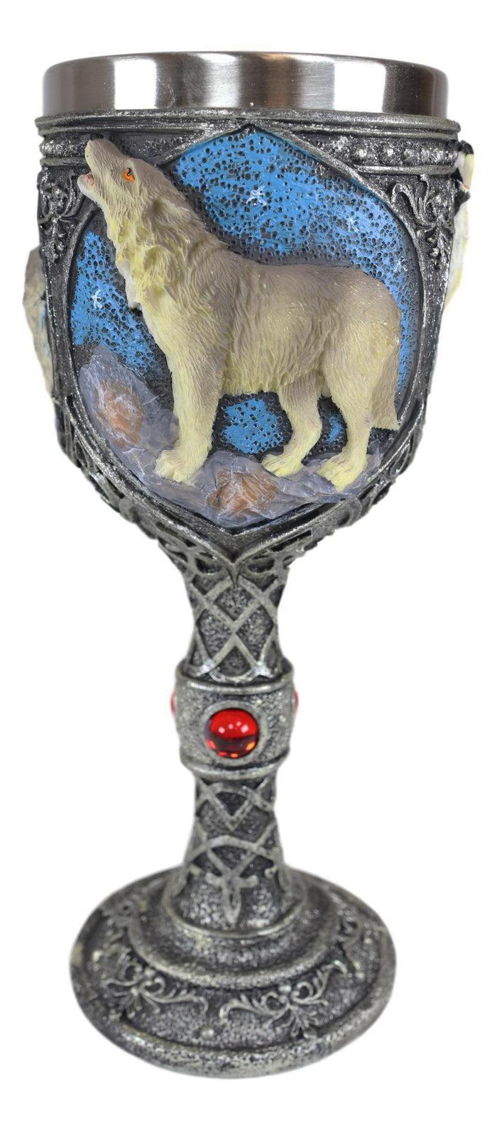 Ebros Gift Ebros Howling Gray Wolf In Starry Night Wine Goblet With Celtic Knotwork 7oz
