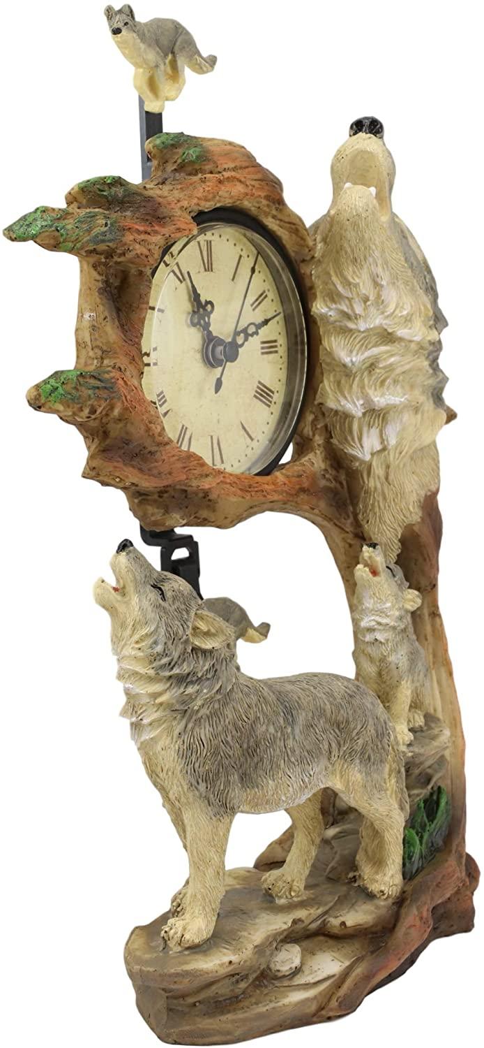 Ebros Gift Ebros Howling Gray Wolves Family Table Clock With Pendulum 10.5" Height Decor