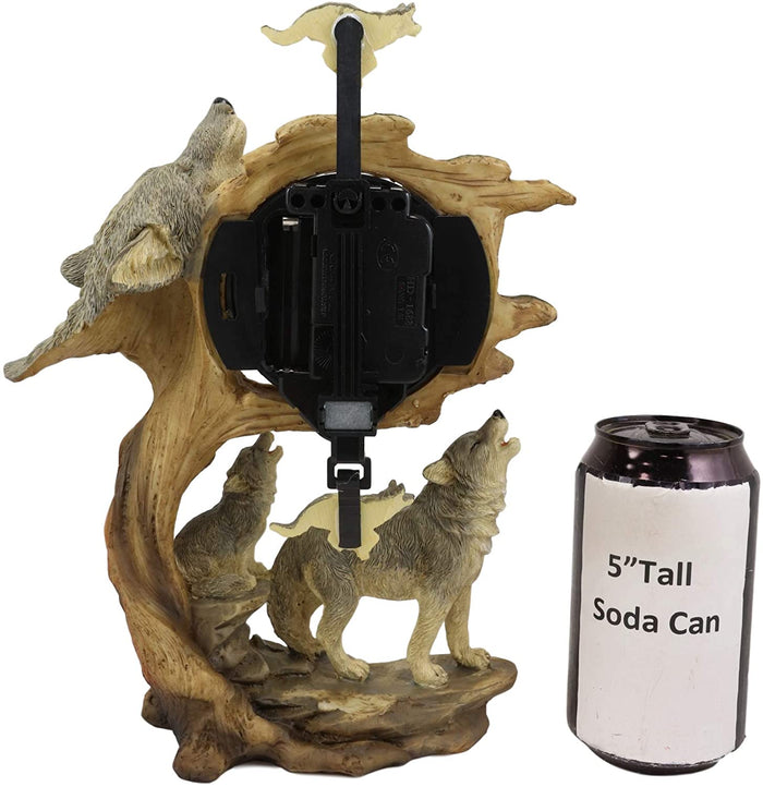 Ebros Gift Ebros Howling Gray Wolves Family Table Clock With Pendulum 10.5" Height Decor