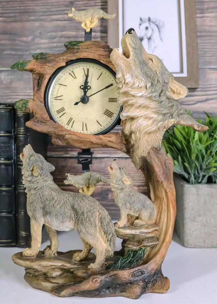 ebros gift Ebros Howling Gray Wolves Family Table Clock with Pendulum 10.5" Height Decor