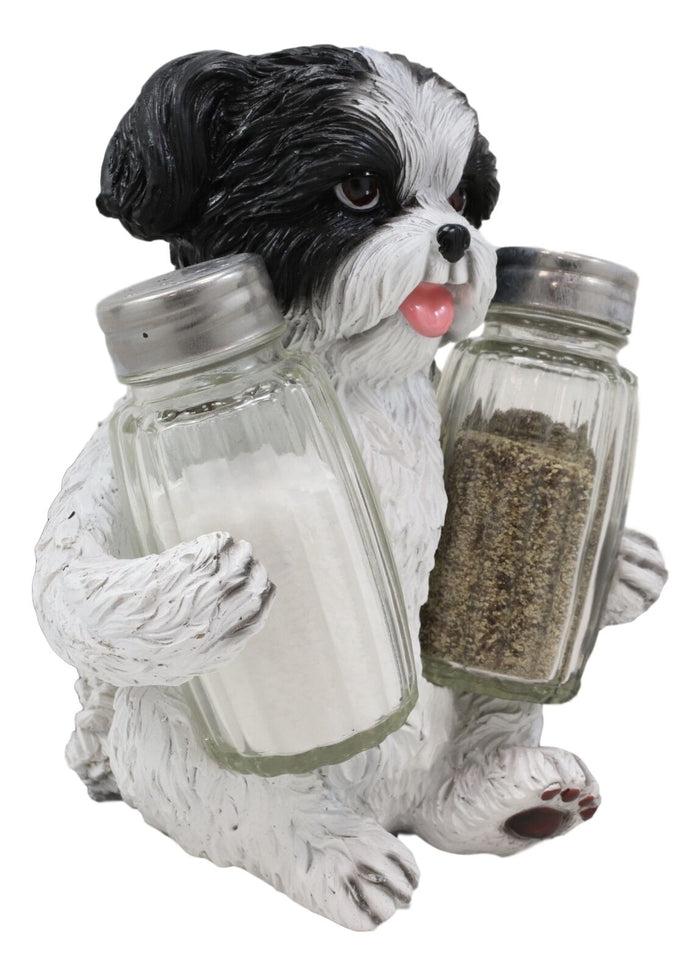 Ebros Gift Ebros Hugging Pooch Shih Tzu Glass Salt Pepper Shakers Holder Figurine 6"Tall