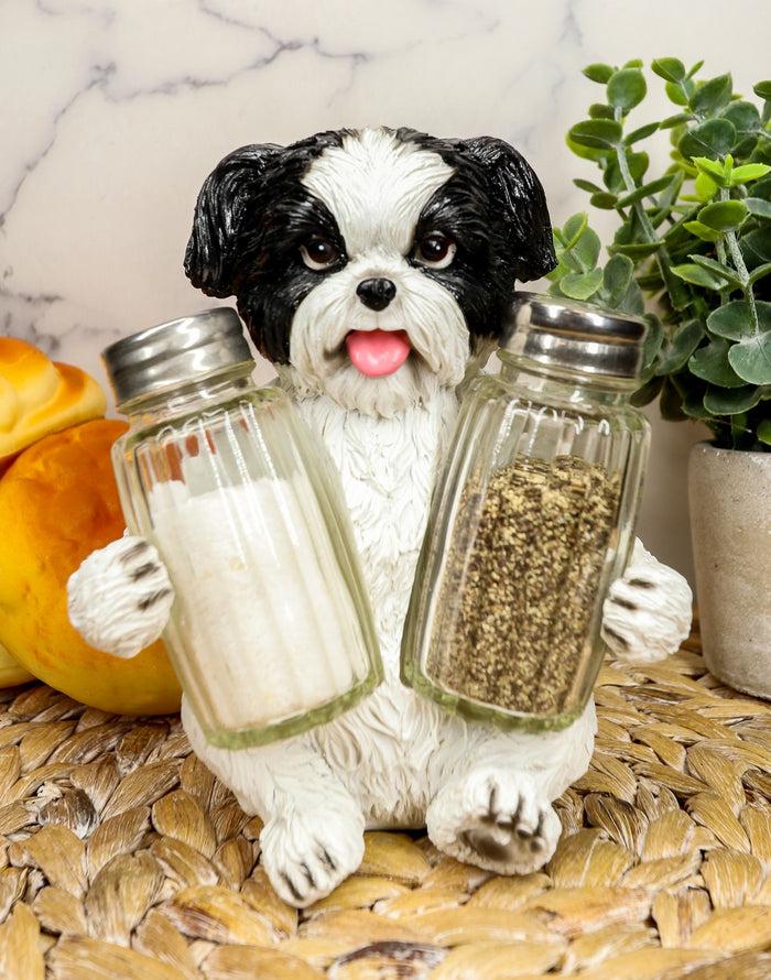 ebros gift Ebros Hugging Pooch Shih Tzu Glass Salt Pepper Shakers Holder Figurine 6"Tall