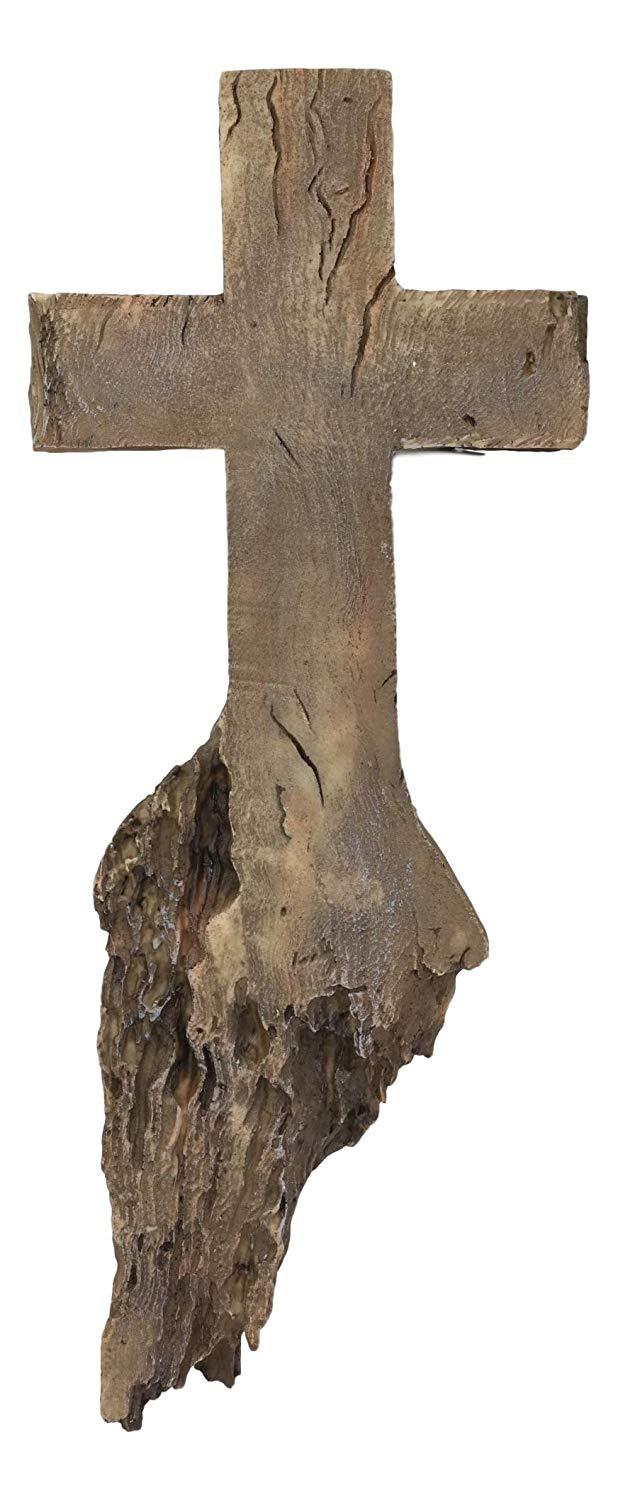 Ebros Gift Ebros Inspirational Faux Wood Rustic Rugged Calvary Hill Tree Roots Wall Cross Crucifix Decor Hanging Plaque Crosses Vintage Art Sculpture 15.25" Tall Catholic Christian Accent Decorative Crosses