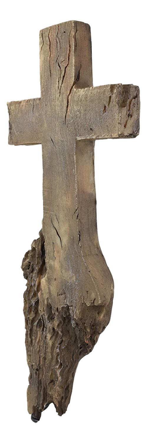 Ebros Gift Ebros Inspirational Faux Wood Rustic Rugged Calvary Hill Tree Roots Wall Cross Crucifix Decor Hanging Plaque Crosses Vintage Art Sculpture 15.25" Tall Catholic Christian Accent Decorative Crosses