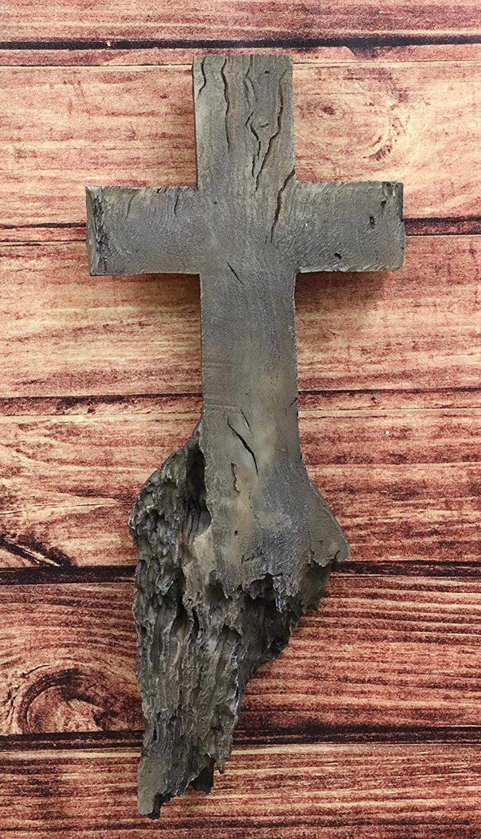 ebros gift Ebros Inspirational Faux Wood Rustic Rugged Calvary Hill Tree Roots Wall Cross Crucifix Decor Hanging Plaque Crosses Vintage Art Sculpture 15.25" Tall Catholic Christian Accent Decorative Crosses