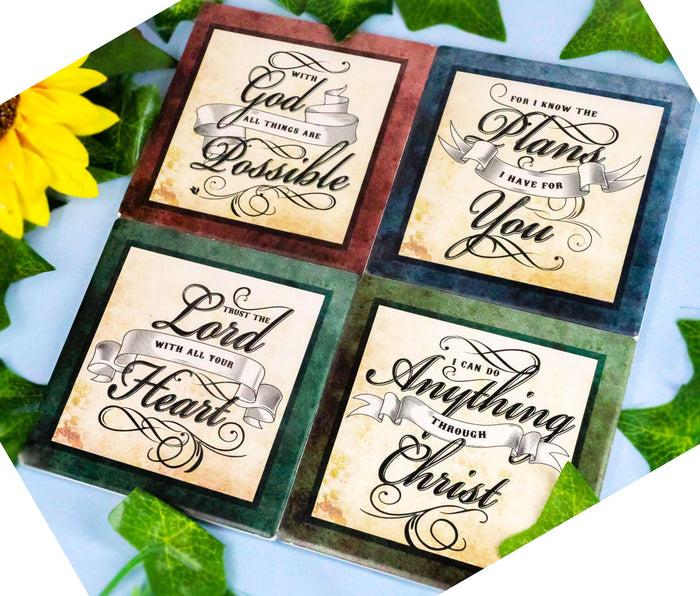 ebros gift Ebros Inspirational Scripture Verses Coaster Set of 4 Christian & Spiritual Gift