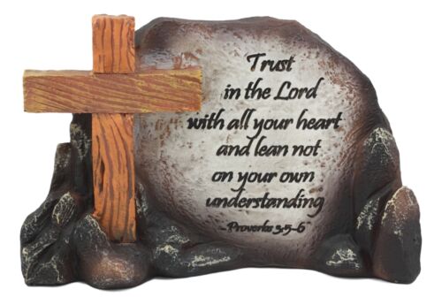 Ebros Gift Ebros Inspirational Stony Hill Old Rugged Cross Figurine 7" L With Bible Verse Proverbs 3"Trust In The Lord With All Your Heart Religious Scriptural Decor For Desktop Shelves Study