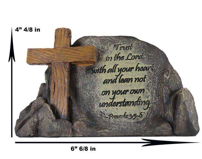 Ebros Gift Ebros Inspirational Stony Hill Old Rugged Cross Figurine 7" L With Bible Verse Proverbs 3"Trust In The Lord With All Your Heart Religious Scriptural Decor For Desktop Shelves Study