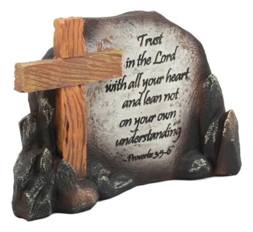 Ebros Gift Ebros Inspirational Stony Hill Old Rugged Cross Figurine 7" L With Bible Verse Proverbs 3"Trust In The Lord With All Your Heart Religious Scriptural Decor For Desktop Shelves Study
