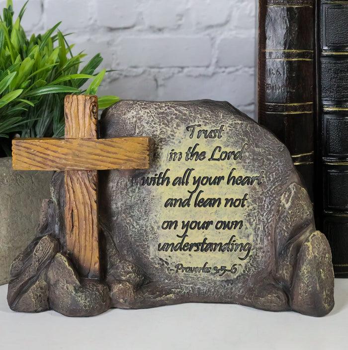 ebros gift Ebros Inspirational Stony Hill Old Rugged Cross Figurine 7" L with Bible Verse Proverbs 3"Trust in The Lord with All Your Heart Religious Scriptural Decor for Desktop Shelves Study