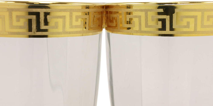 Ebros Gift Ebros Italian Import Gold Accent Greek Fret Key Rim 16oz Highball Glass Set Of 6
