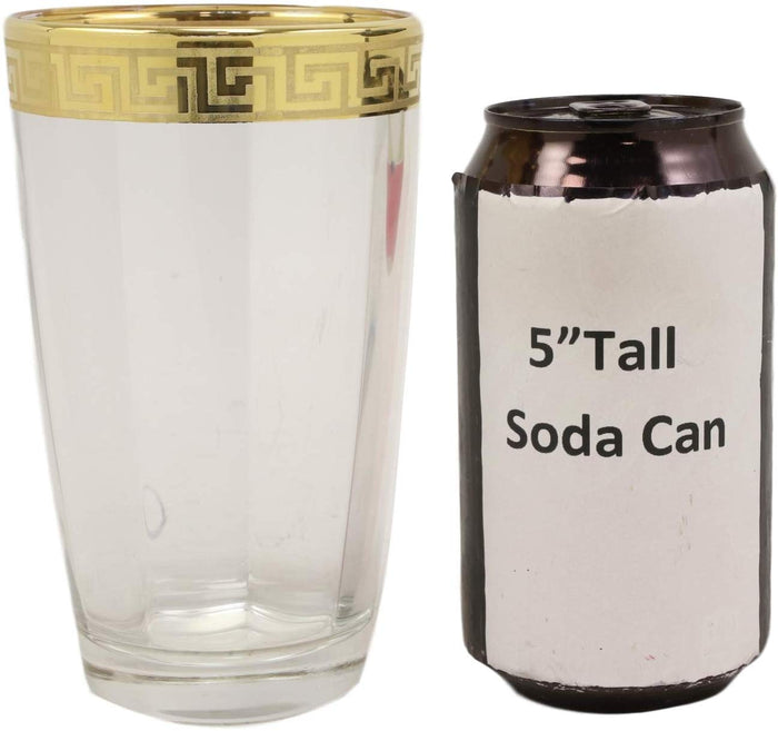 Ebros Gift Ebros Italian Import Gold Accent Greek Fret Key Rim 16oz Highball Glass Set Of 6