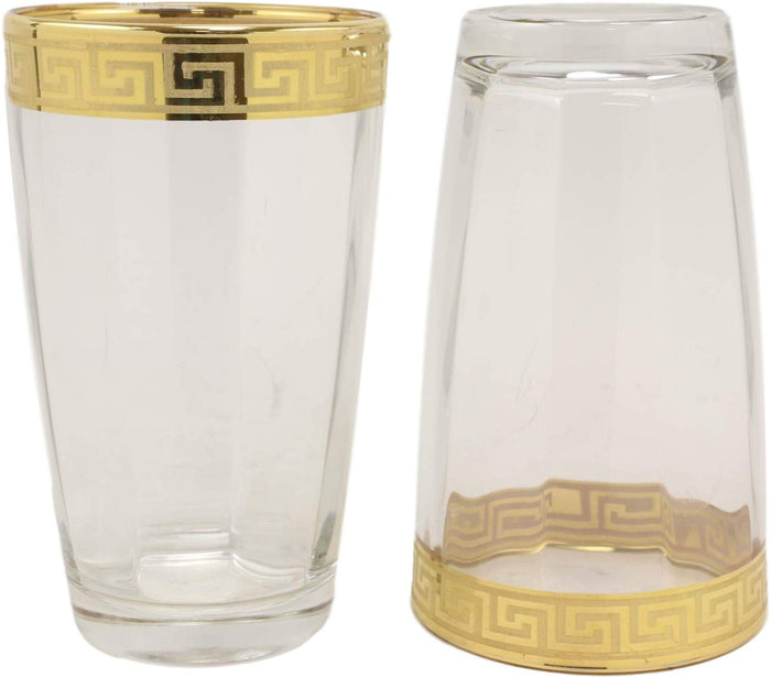 Ebros Gift Ebros Italian Import Gold Accent Greek Fret Key Rim 16oz Highball Glass Set Of 6