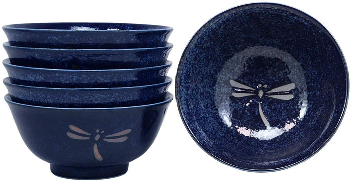 Ebros Gift Ebros Japan Made Blue Tombo Dragonfly Ochawan Rice Soup Porcelain Bowls Set Of 6