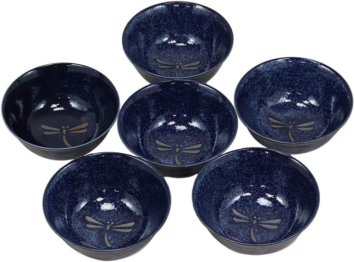 Ebros Gift Ebros Japan Made Blue Tombo Dragonfly Ochawan Rice Soup Porcelain Bowls Set Of 6
