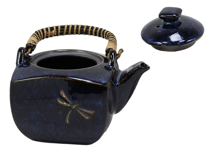 Ebros Gift Ebros Japan Made Tombo Dragonfly Midnight Blue 20oz Porcelain Tea Pot & Cups Set