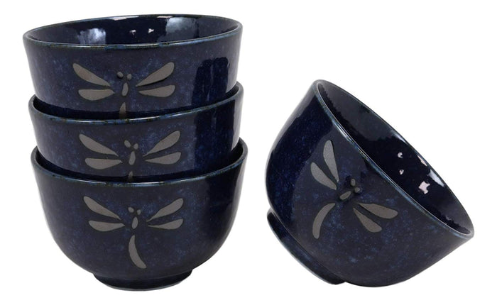 Ebros Gift Ebros Japan Made Tombo Dragonfly Midnight Blue 20oz Porcelain Tea Pot & Cups Set