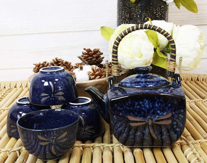 ebros gift Ebros Japan Made Tombo Dragonfly Midnight Blue 20oz Porcelain Tea Pot & Cups Set