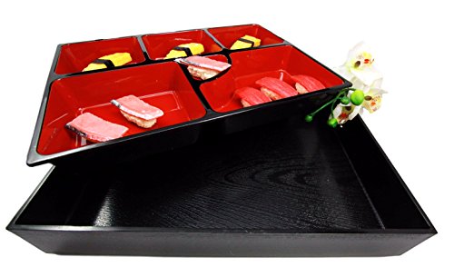 Ebros Gift Ebros Japanese 6 Compartments Restaurant Bento Box Plastic Serving Platter