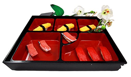 Ebros Gift Ebros Japanese 6 Compartments Restaurant Bento Box Plastic Serving Platter