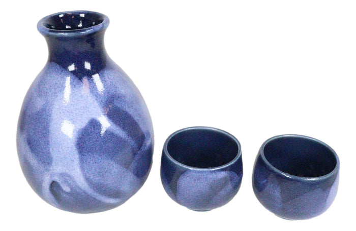 Ebros Gift Ebros Japanese 8oz Ceramic Blue Cherry Blossom Sake Set Flask With Four Cups Asian Japan Cultural Toast Decor Party Hosting Set